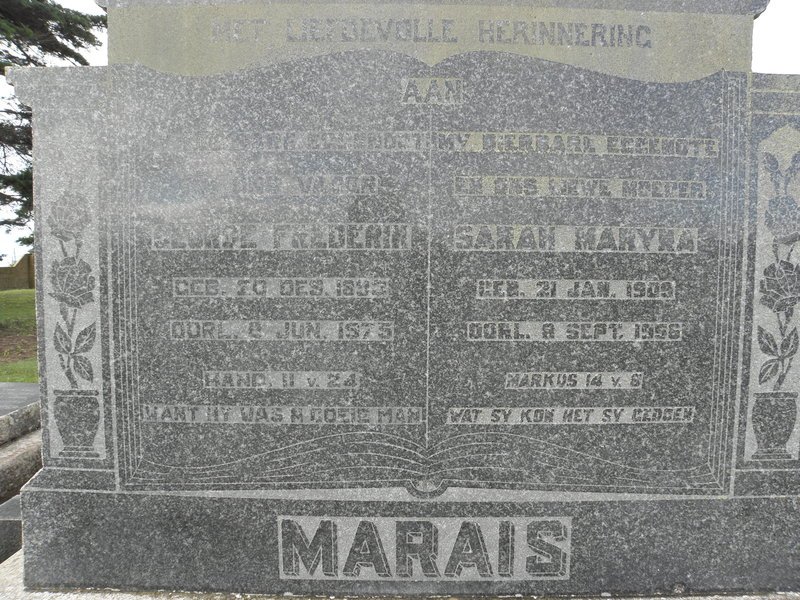 MARAIS George Frederik 1893-1975 &amp; Sarah Maryna 1909-1956
