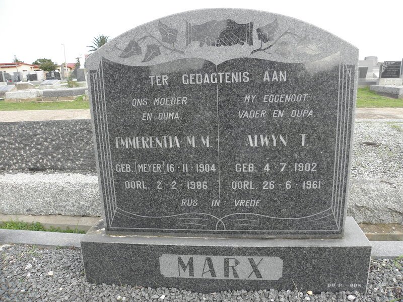 MARX Alwyn T. 1902-1961 &amp; Emmerentia M.M. MEYER 1904-1986
