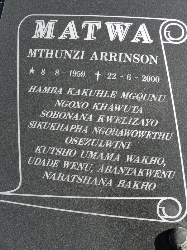 MATWA Mthunzi Arrinson 1959-2000