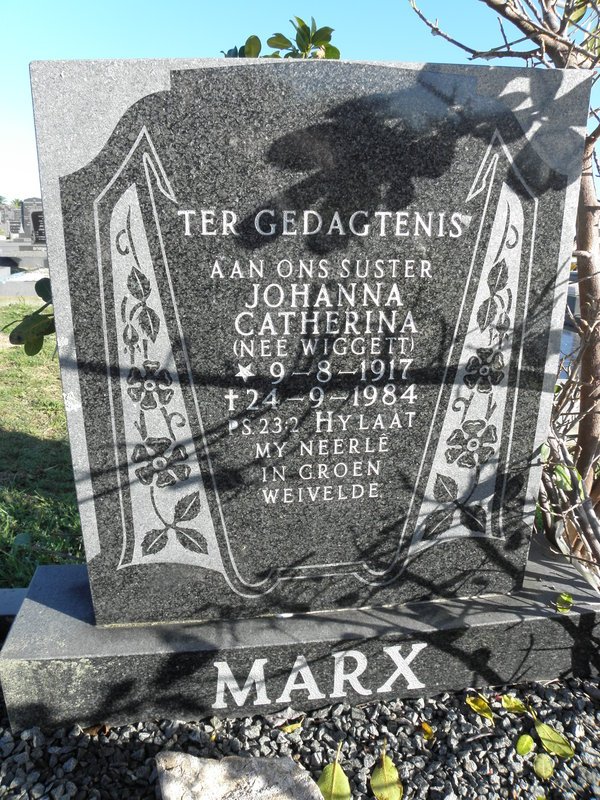 MARX Johanna Catherina nee WIGGETT 1917-1984
