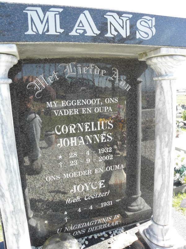 MANS Cornelius Johannes 1932-2002 &amp; Joyce COETZER 1931-