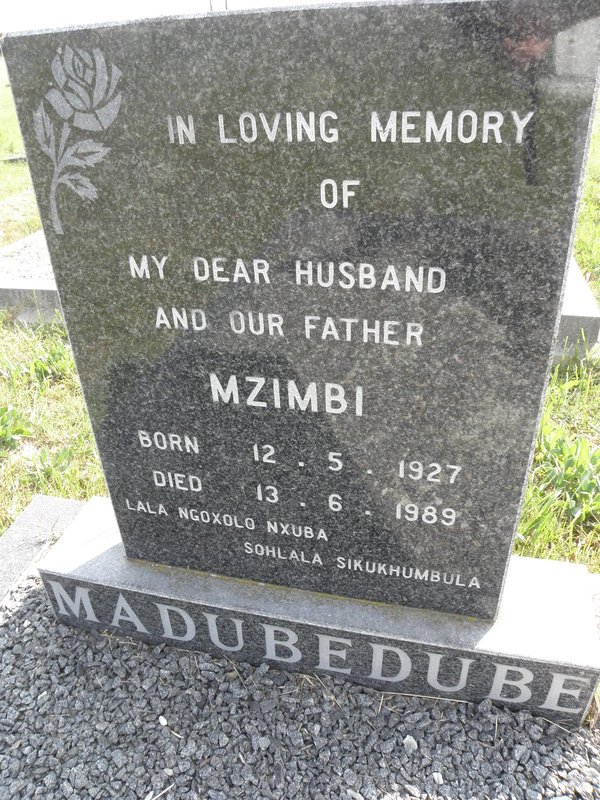 MADUBEDUBE Mzimbi 1927-1989