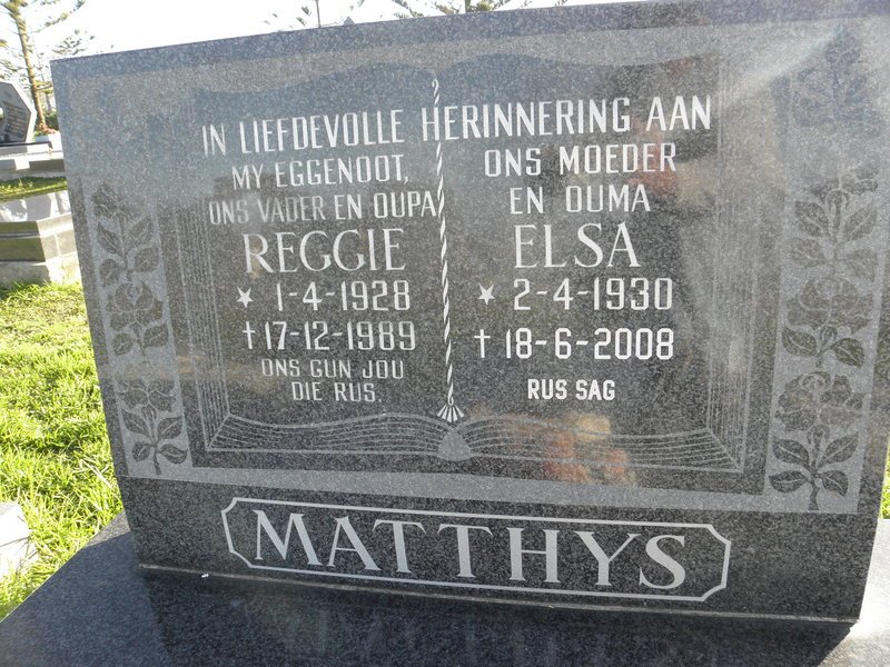 MATTHYS Reggie 1928-1989 &amp; Elsa 1930-2008