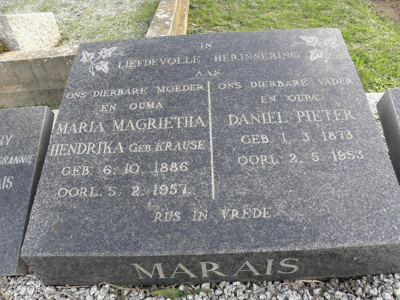 MARAIS Daniel Pieter 1873-1953 &amp; Maria Magrietha Hendrika KRAUSE 1886-1957