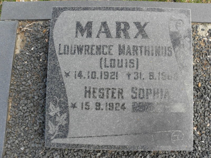 MARX Louwrence Marthinus 1921-1968 &amp; Hester Sophia 1924-