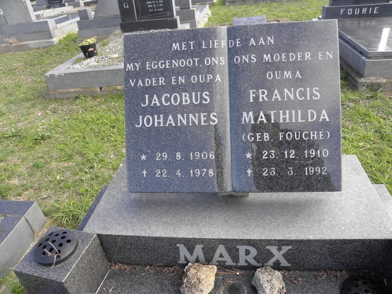 MARX Jacobus Johannes 1906-1978 &amp; Francis Mathilda FOUCHE 1910-1992
