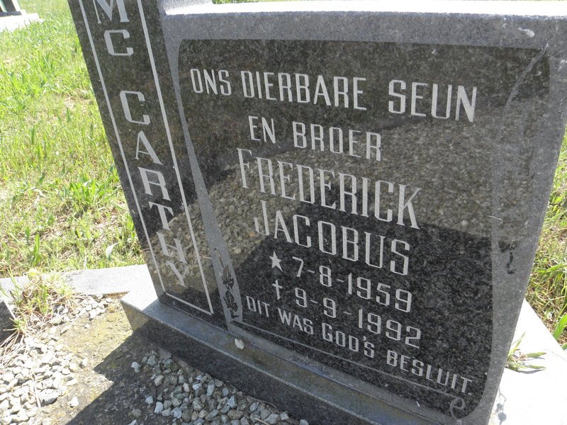 Mc CARTHY Frederick Jacobus 1959-1992