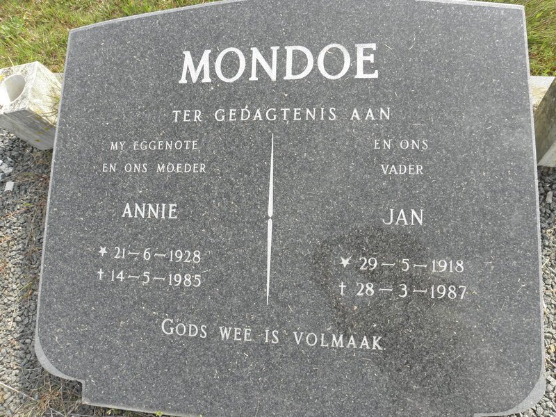 MONDOE Jan 1918-1987 &amp; Annie 1928-1985