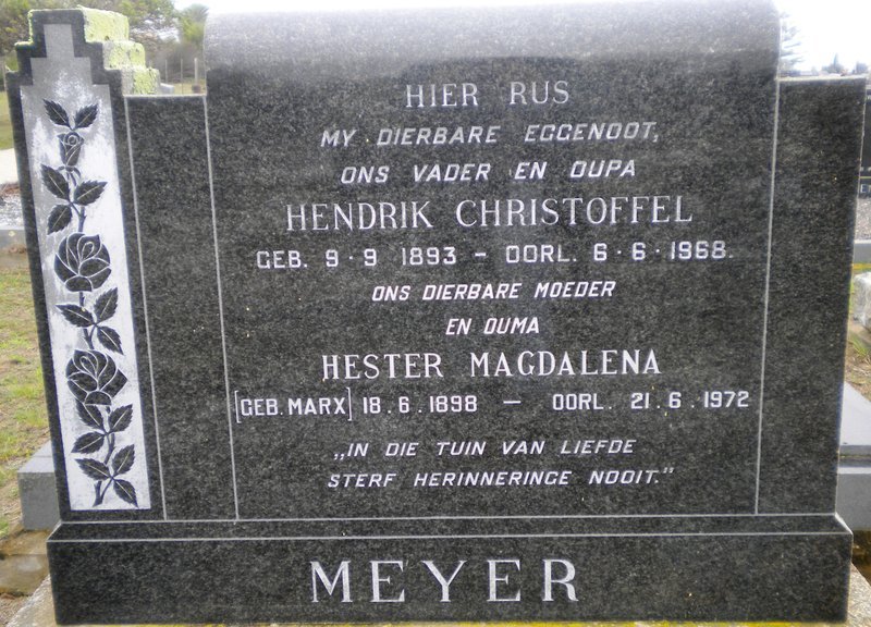 MEYER Hendrik Christoffel 1893-1968 &amp; Hester Magdalena MARX 1898-1972