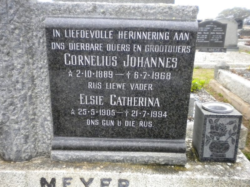MEYER Cornelius Johannes 1889-1968 &amp; Elsie Catherina 1905-1994