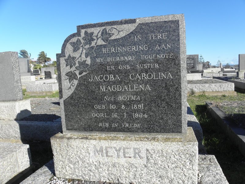 MEYER Jacoba Carolina Magdalena nee BOTMA 1891-1964