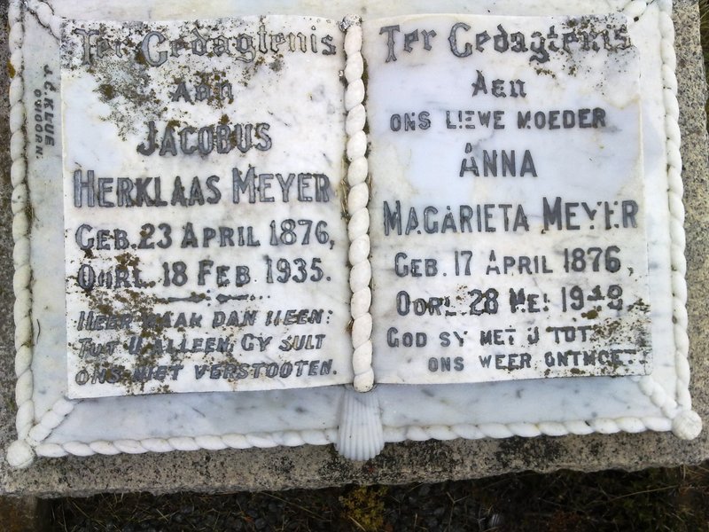 MEYER Jacobus Herklaas 1876-1935 &amp; Anna Magarieta 1876-1949