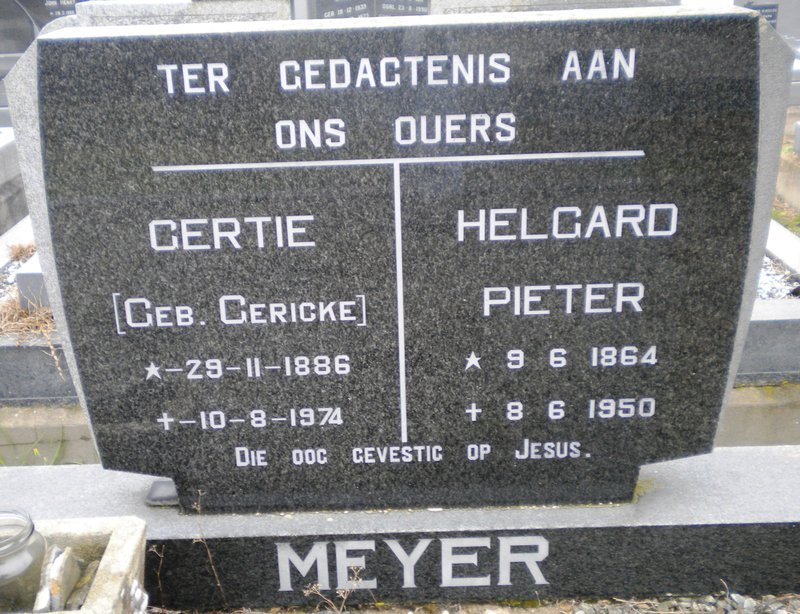 MEYER Helgard Pieter 1864-1950 &amp; Gertie GERICKE 1886-1974