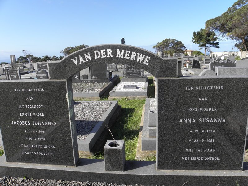 MERWE Jacobus Johannes, van der 1908-1975 &amp; Anna Susanna 1914-1881