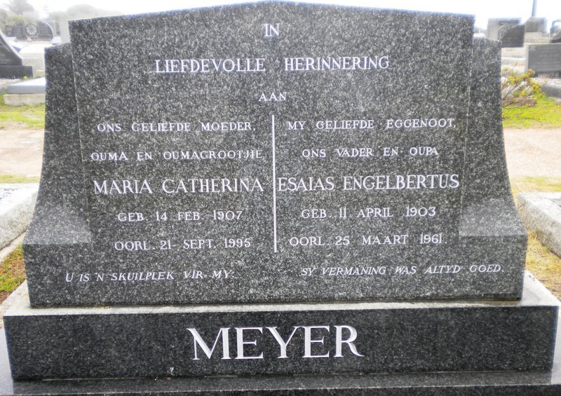 MEYER Esaias Engelbertus 1903-1961 &amp; Maria Catherina 1907-1995