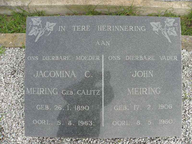 MEIRING John 1906-1960 &amp; Jacomina C. CALITZ 1890-1963