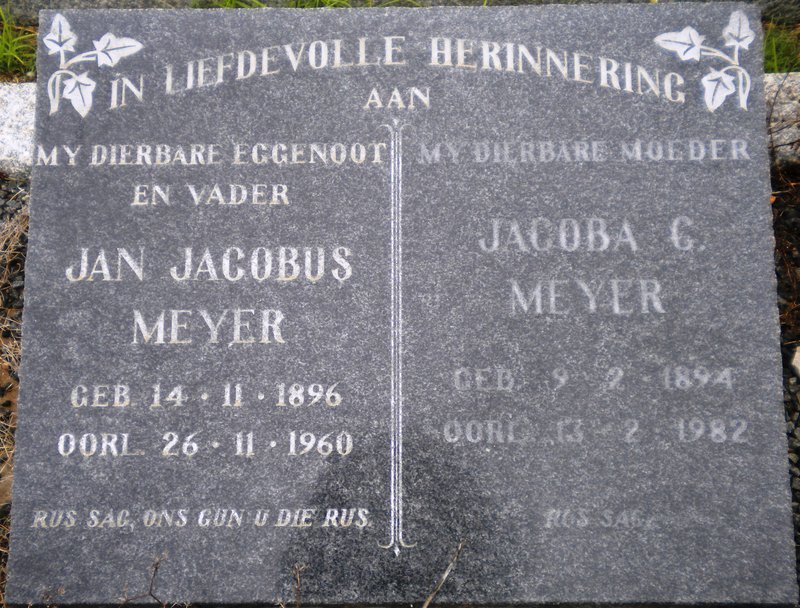 MEYER Jan Jacobus 1896-1960 &amp; Jacoba C. 1894-1982