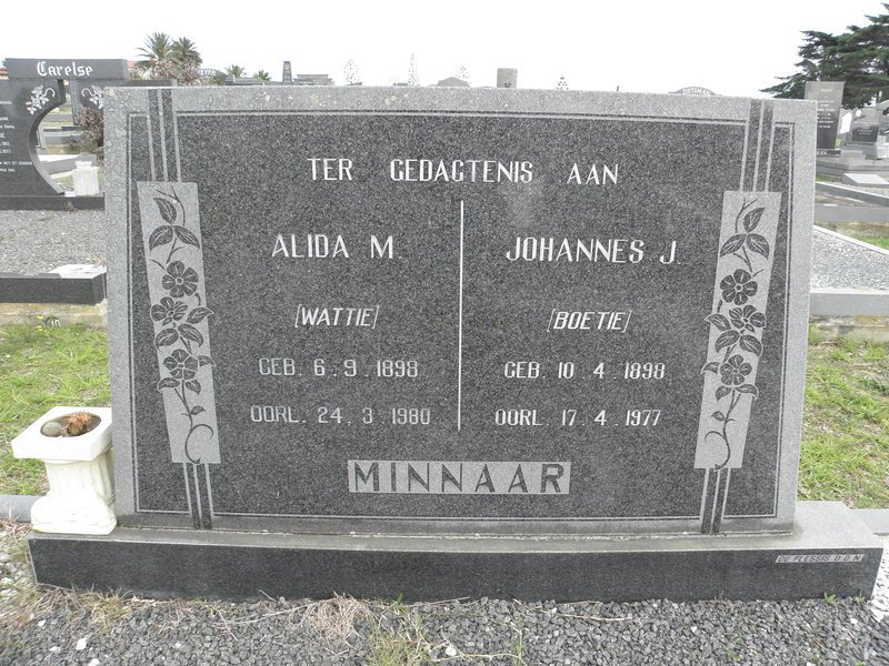 MINNAAR Johannes J. 1898-1977 &amp; Alida M. 1898-1980