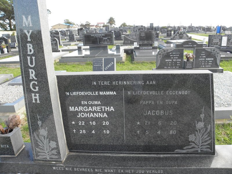 MYBURGH Jacobus 1920-1980 &amp; Margaretha Johanna 1920-2010