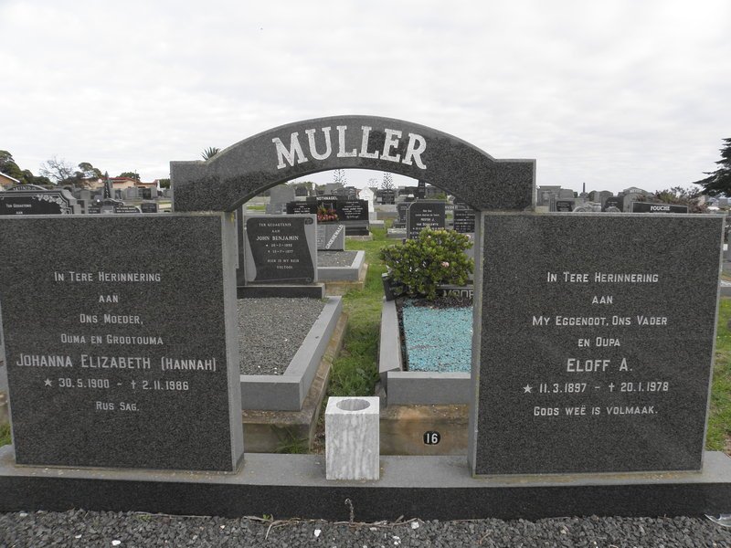 MULLER Eloff A. 1897-1978 &amp; Johanna Elizabeth 1900-1986