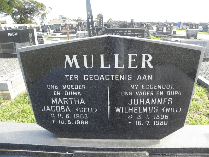 MULLER Johannes Wilhelmus 1896-1980 &amp; Martha Jacoba 1903-1986