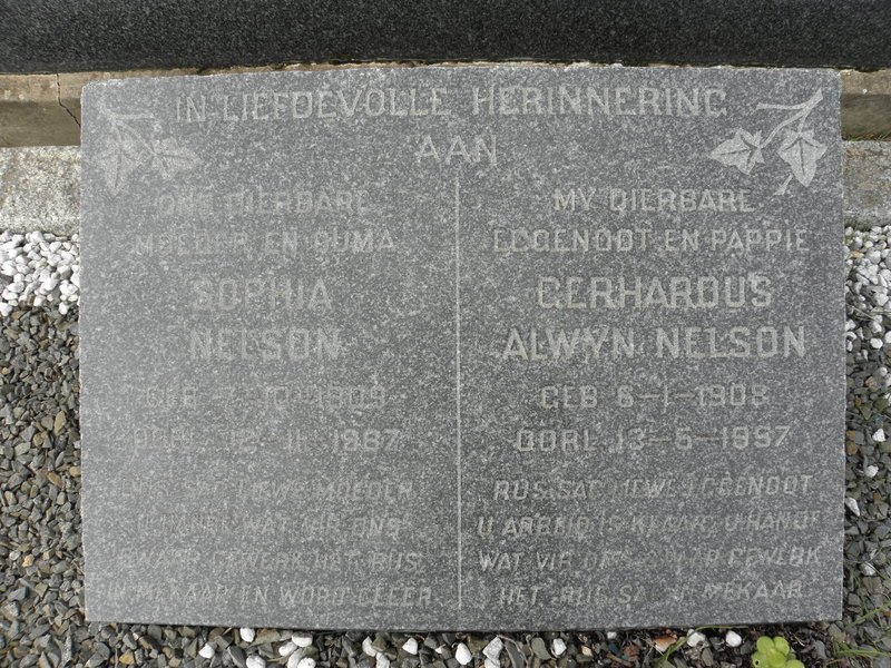 NELSON Gerhardus Alwyn 1908-1957 &amp; Sophia 1909-1987