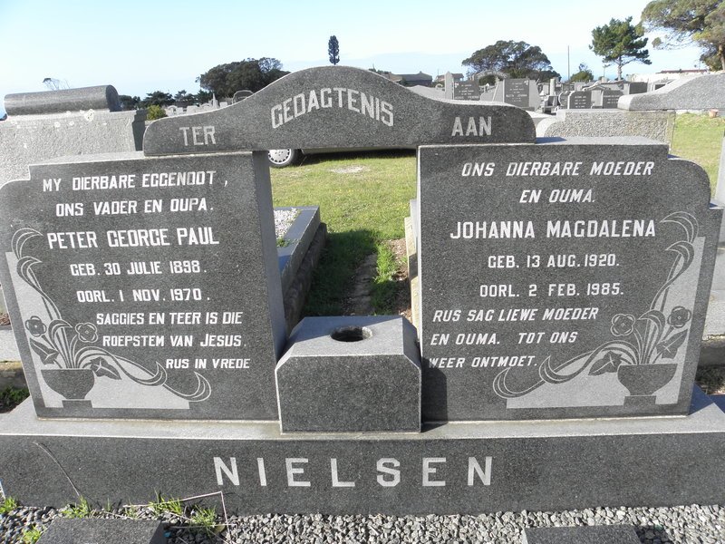 NIELSEN Peter George Paul 1898-1970 &amp; Johanna Magdalena 1920-1985