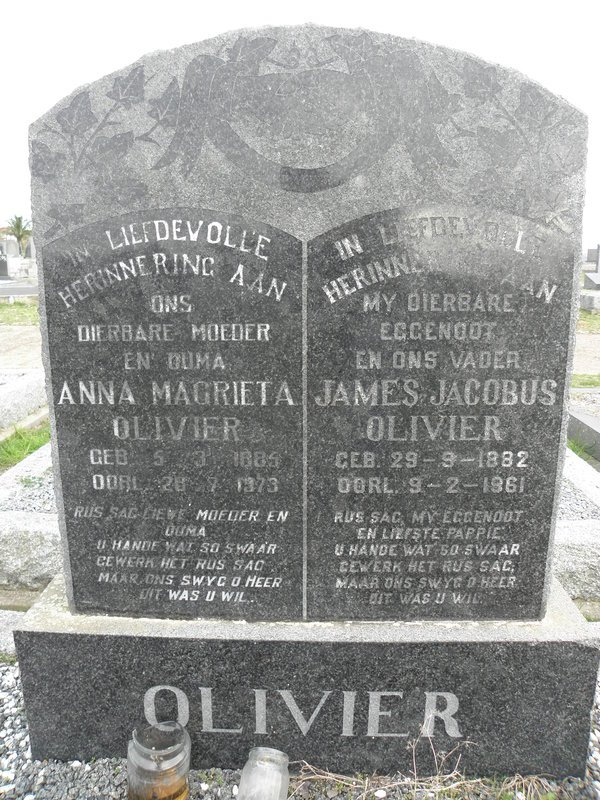 OLIVIER James Jacobus 1882-1961 &amp; Anna Magrieta 1885-1973