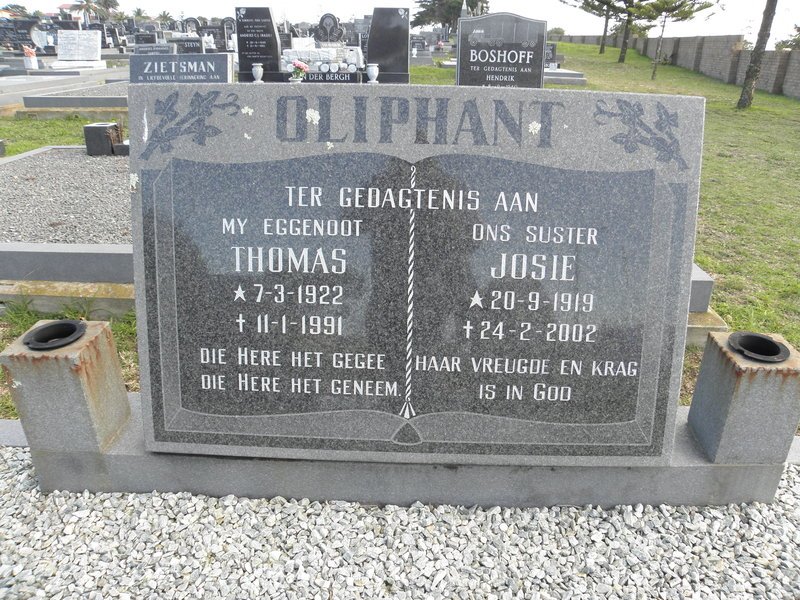 OLIPHANT Thomas 1922-1991 &amp; Josie 1919-2002