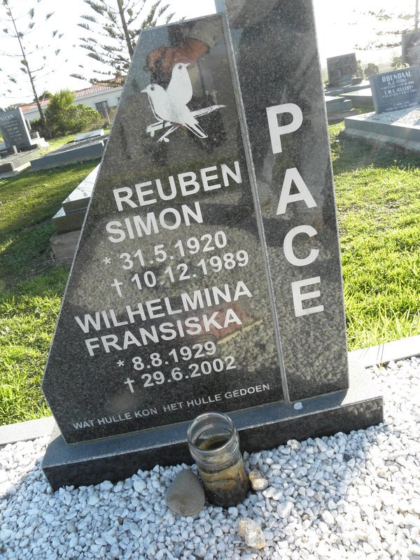 PACE Reuben Simon 1920-1989 &amp; Wilhelmina Fransiska 1929-2002