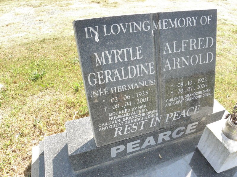 PEARCE Alfred Arnold 1922-2006 &amp; Myrtle Geraldine HERMANUS 1925-2001