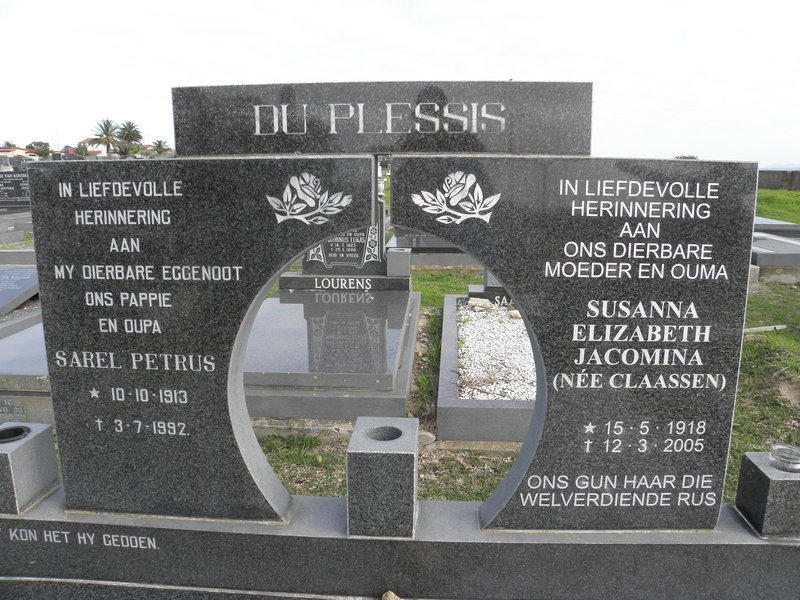 PLESSIS Sarel Petrus, du 1913-1992 &amp; Susanna Elizabeth Jacomina CLAASSEN 1918-2005