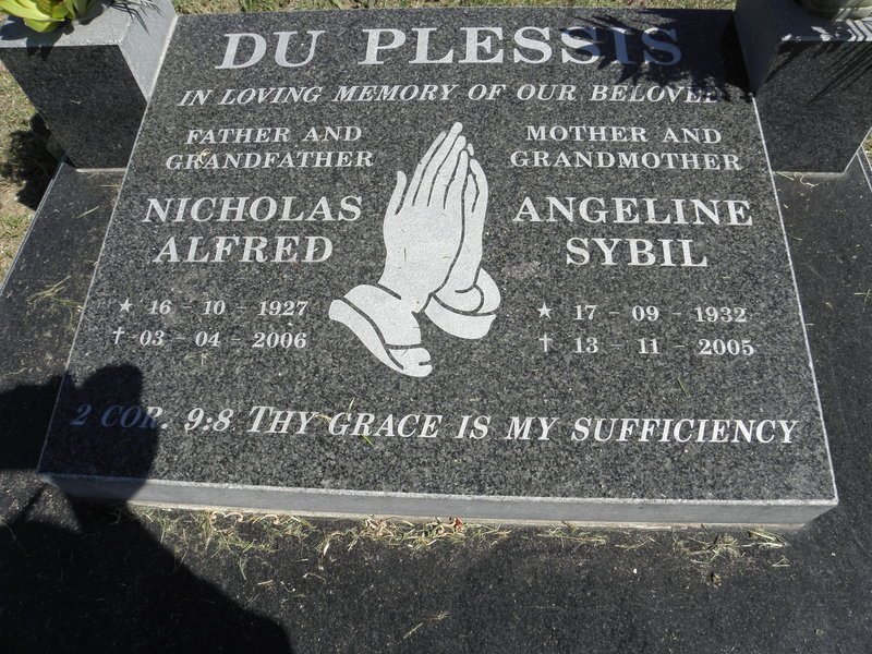 PLESSIS Nicholas Alfred, du 1927-2006 &amp; Angeline Sybil 1932-2005