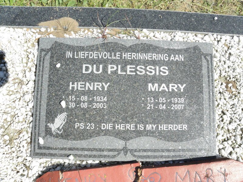 PLESSIS Henry, du 1934-2003 &amp; Mary 1939-2007