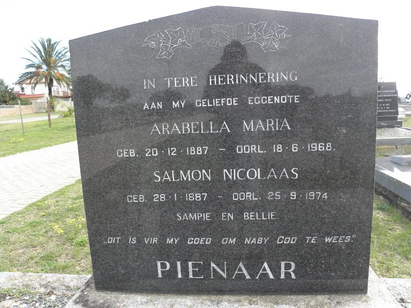 PIENAAR Salmon Nicolaas 1887-1974 &amp; Arabella Maria 1887-1968