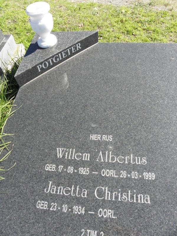 POTGIETER Willem Albertus 1925-1999 &amp; Janetta Christina 1934-