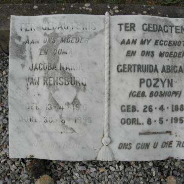 POZYN Gertruida Abigael nee BOSHOFF 1889-1957 :: RENSBURG Jacoba Maria, van 1916-1993