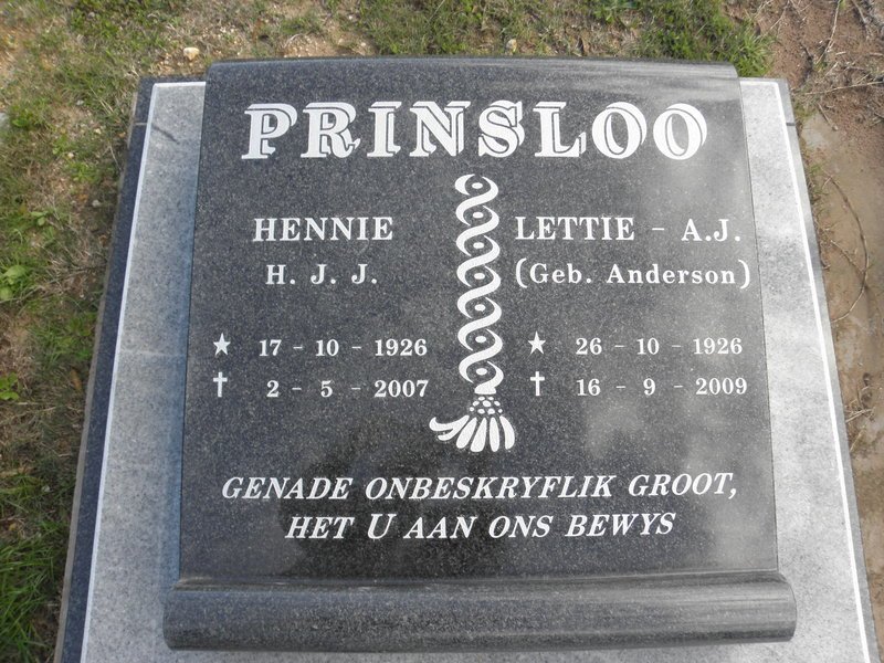PRINSLOO H.J.J. 1926-2007 &amp; A.J. ANDERSON 1926-2009