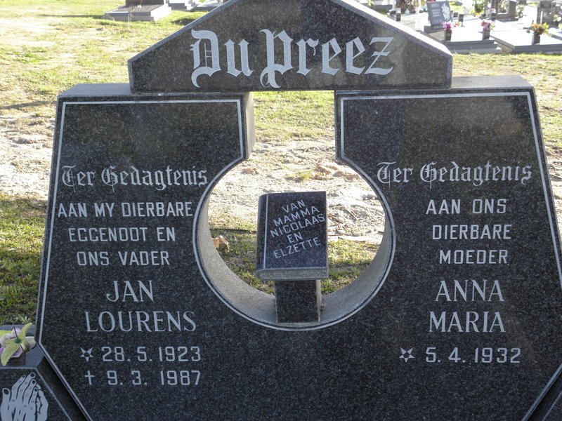PREEZ Jan Lourens, du 1923-1987 &amp; Anna Maria 1932-
