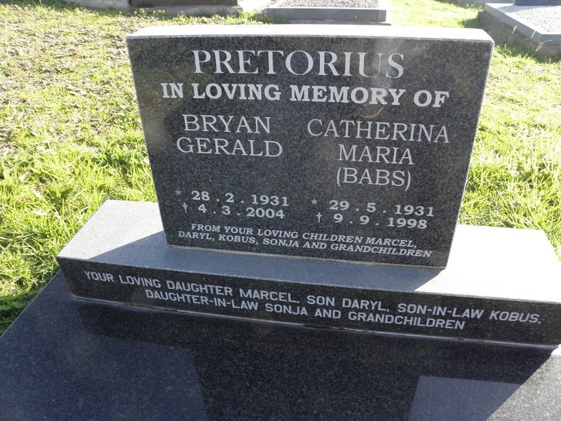 PRETORIUS Bryan Gerald 1931-2004 &amp; Catherina Maria 1931-1998