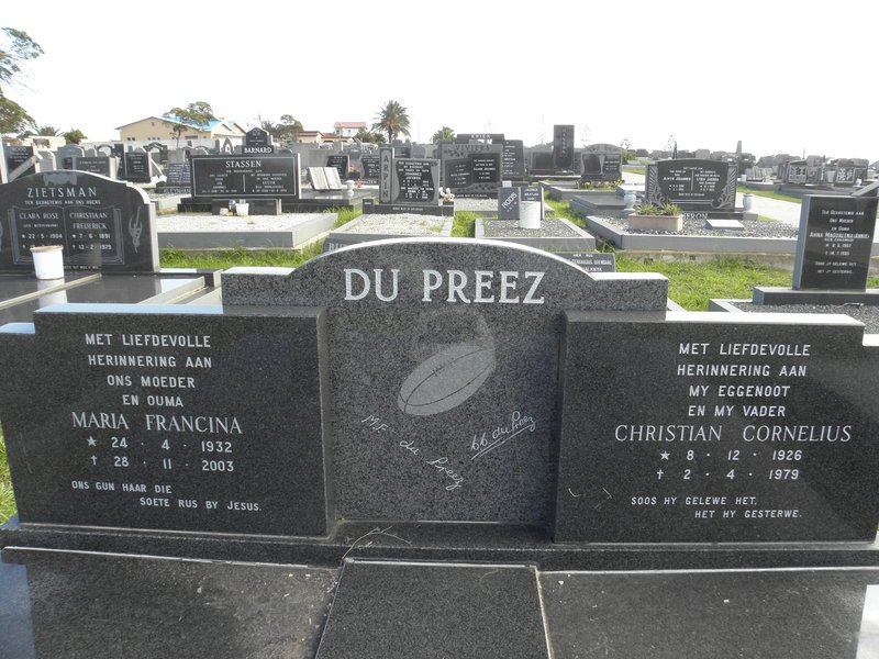 PREEZ Christian Cornelius, du 1926-1979 &amp; Maria Francina 1932-2003