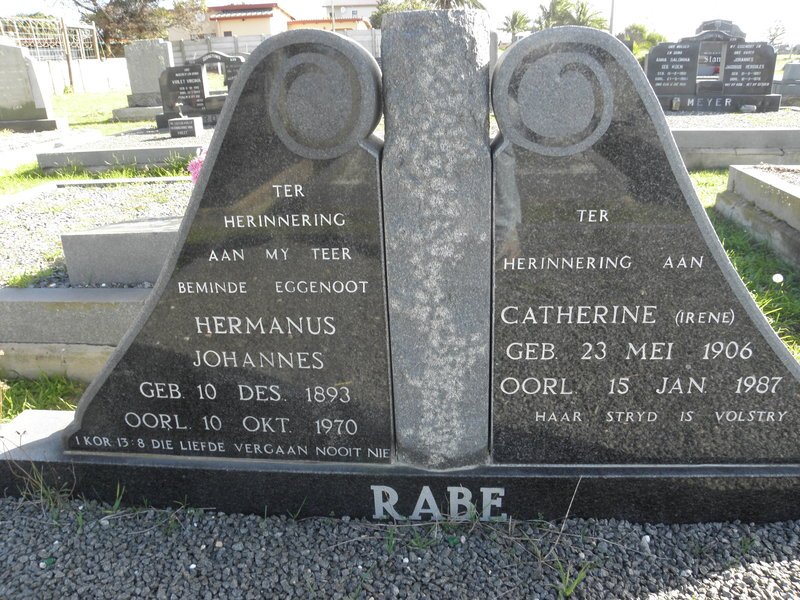 RABE Hermanus Johannes 1893-1970 &amp; Catherine 1906-1987