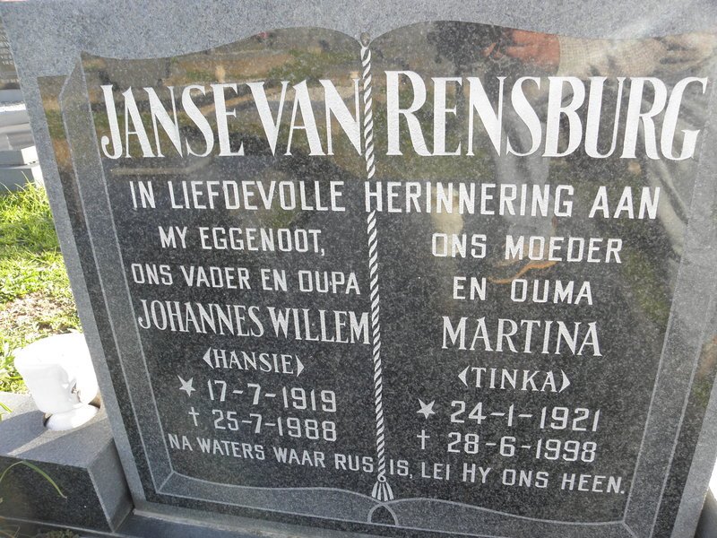 RENSBURG Johannes Willem, Janse van 1919-1988 &amp; Martina 1921-1998