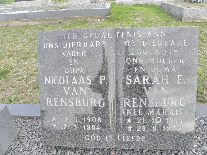 RENSBURG Nicolaas P., van 1908-1984 &amp; Sarah E. MARAIS 1914-1975