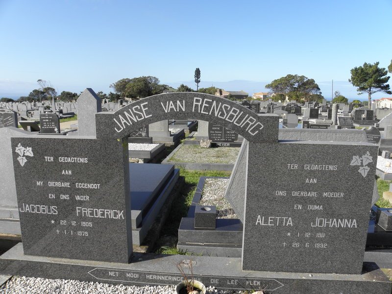 RENSBURG Jacobus Frederick, Janse van 1905-1975 &amp; Aletta Johanna 1911-1992