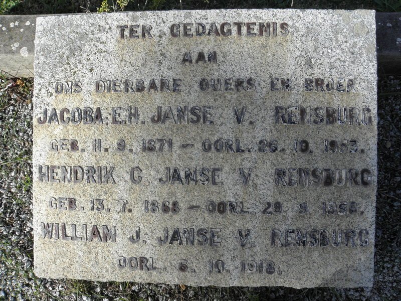 RENSBURG Hendrik C., Janse v. 1868-1953 &amp; Jacoba E.H. 1871-1953 :: JANSE v. RENSBURG William J. -1918