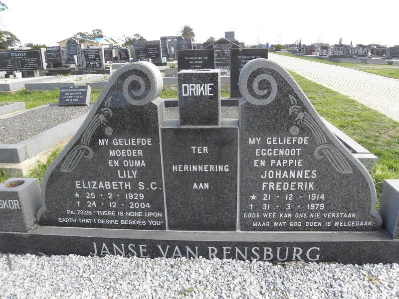 RENSBURG Johannes Frederik, Janse van 1914-1979 &amp; Lily Elizabeth S.C. 1929-2004