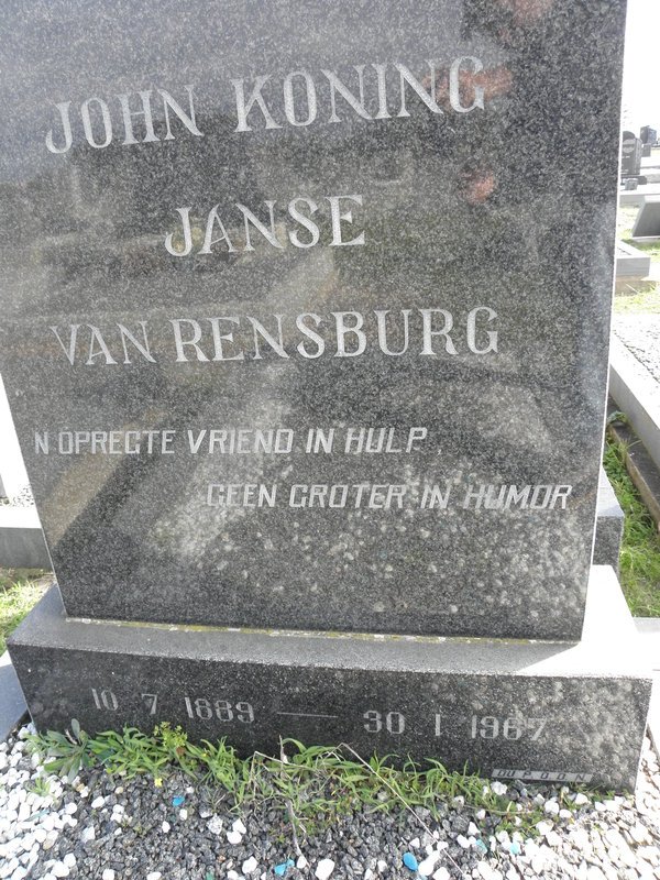 RENSBURG John Koning, Janse van 1889-1967