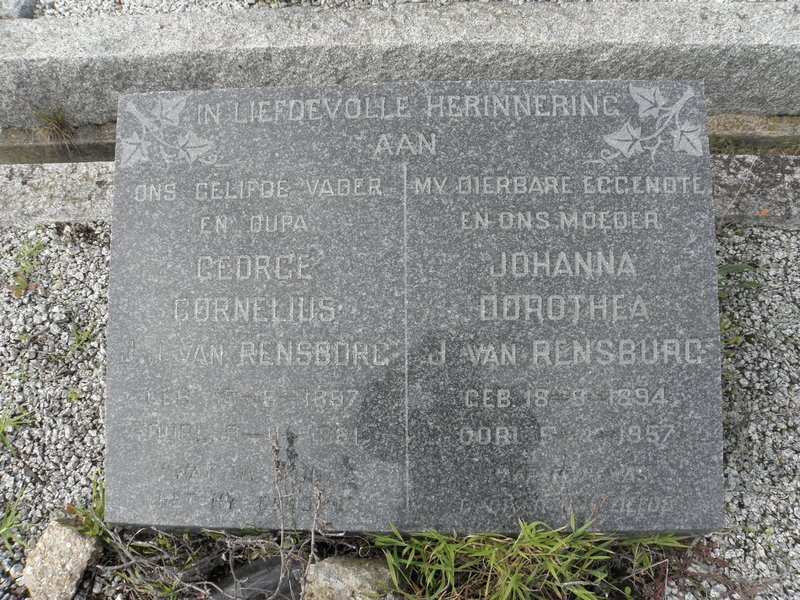 RENSBURG George Cornelius, J van 1897-1981 &amp; Johanna Dorothea 1894-1957