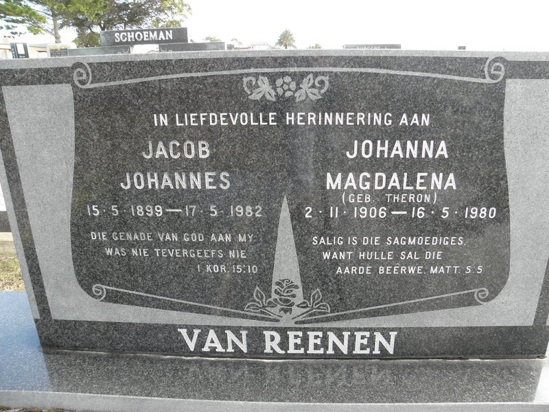REENEN Jacob Johannes, van 1899-1982 &amp; Johanna Magdalena THERON 1906-1980